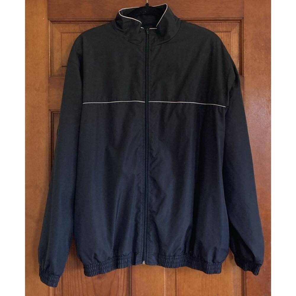 SB Tech Mens L Black Track Jacket Full Zip Lightweight Athletic Windbreaker 90s